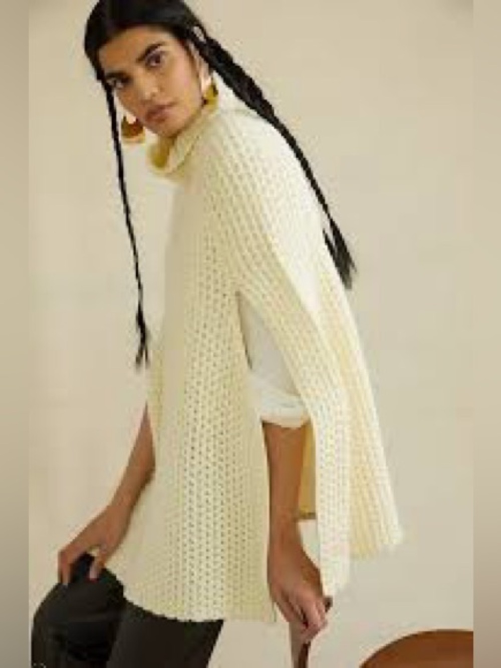 Anthropologie Cream Turtleneck Knit Poncho Cape Sweater Women’s One Size